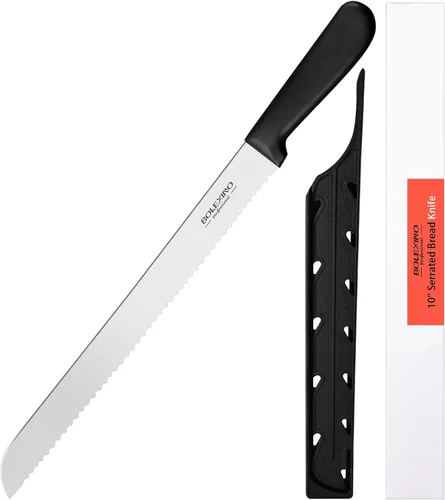 Cuchillo dentado de 10 pulgadas para pan casero, cuchillo de acero inoxidable con borde ondulado ancho, cuchillo de cocina multiusos, cortador