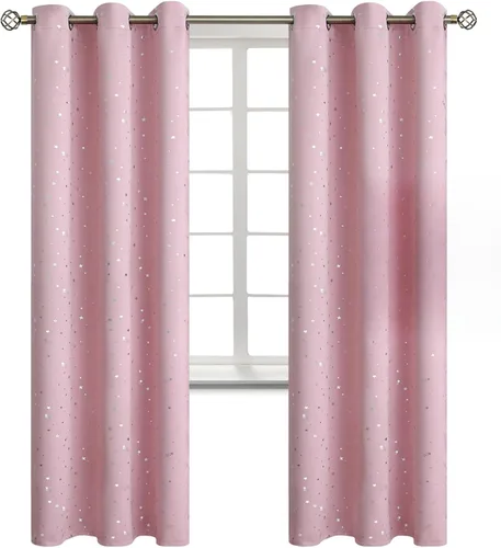 Miniatura 33 de BGment Cortinas opacas para dormitorio infantil, con aislamiento térmico, con ojales, estampado de estrellas plateadas, cortinas para oscurecer