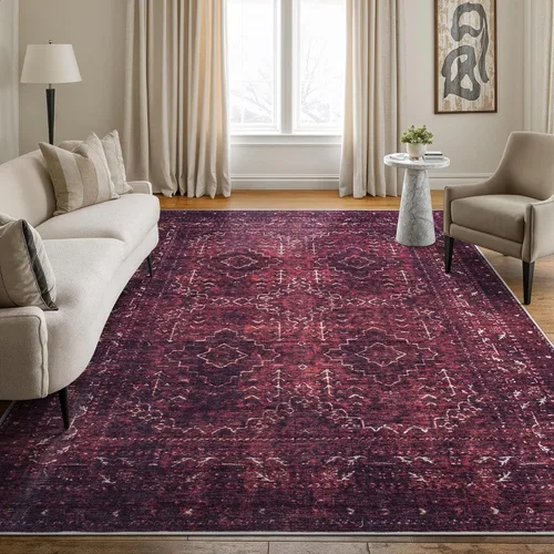 Miniatura 68 de Bloom Rugs - Alfombra lavable, antideslizante, de 1,83 x 2,74 m, color beige/blanco claro con borde tradicional, para sala de estar, dormitorio