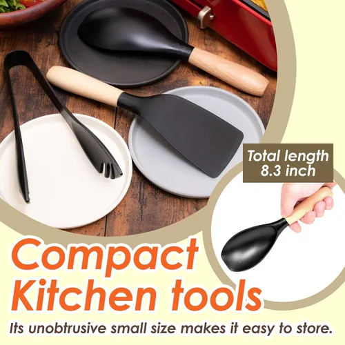 Miniatura 2 de Seki Japan - Elegante herramienta de cocina, flexible, antiadherente, resistente al calor, cuchara de cocina de nailon con mango de madera