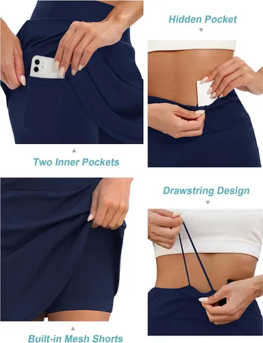Miniatura 4 de LouKeith Falda pantalón de 19 pulgadas hasta la rodilla para mujer, faldas de tenis, faldas de golf atléticas, falda de entrenamiento casual