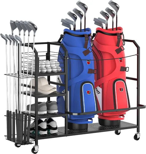 Miniatura 8 de Golf Bag Storage Organizer for Garage, Single Golf Bag Garage Organizer with Golf Club Rack, Shoe Shelves & Ball Storage, Rolling Golf Storage Rack