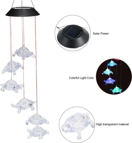 Miniatura 6 de Candelabro de campanillas de viento, lámpara colgante de tortugas solares, luz colgante de carillón de viento IP44 impermeable mixcolor intermitente