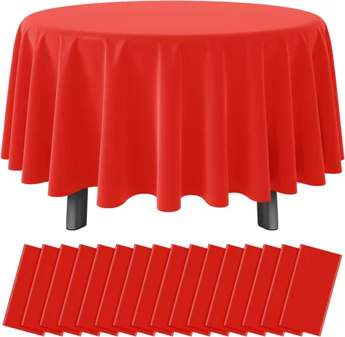 Miniatura 54 de Paquete de 12 manteles redondos de plástico rojo y blanco a cuadros desechables de alta calidad para fiestas, manteles redondos de fiesta