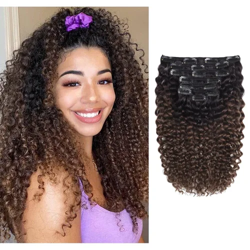 Miniatura 13 de Loxxy Jerry - Extensiones de cabello humano rizado de color negro natural con clip, cabello humano Remy real, 4.23 onzas, 3B 3C, doble trama, cabeza