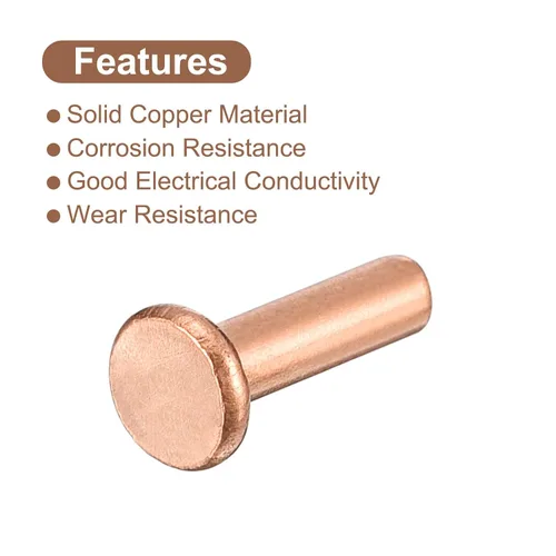 Miniatura 4 de uxcell 100 remaches sólidos de cobre, remaches metálicos de cabeza plana de 1/8 x 5/32 pulgadas para aplicaciones eléctricas, suministros de trabajo