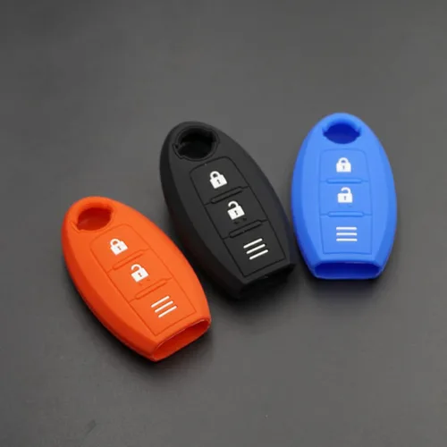 Miniatura 6 de Funda para llave de coche para Nissan Qashqai Skyline Juke Alissa X-Trail, 3 botones de goma de silicona para llave de coche Azul Oscuro
