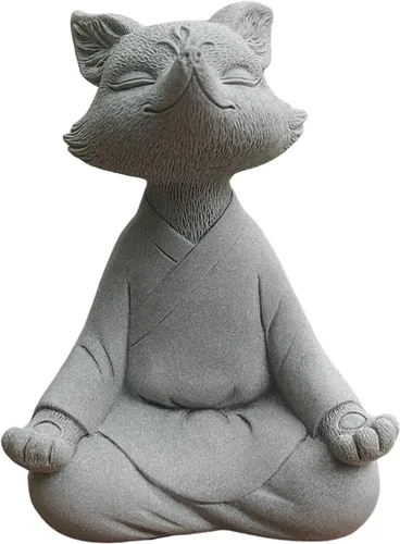livelyfish Estatua de Buda de zorro meditador, acuario, yoga zen, figuras de animales, escultura de piedra arenisca para pecera, jardín, decoración