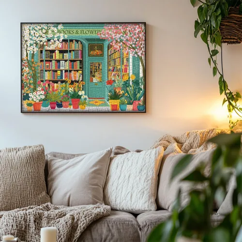 Miniatura 5 de PICKFORU Rompecabezas de Libro 1000 Piezas, Rompecabezas de Flores de Primavera para Adultos de Librería, Rompecabezas de Estantería en Flor como