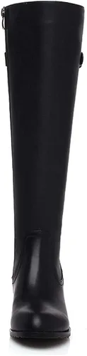 Miniatura 3 de TinaCus Women's Genuine Leather Round Toe Handmade Back Zip Comfort Low Heel Knee High Boots with Buckle