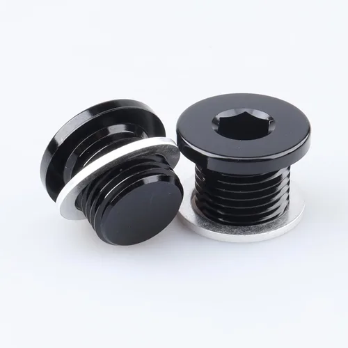 Miniatura 9 de AC PERFORMANCE Enchufe de puerto métrico de aluminio M10 x 1.0 negro de perfil bajo con tapón hexagonal y arandela de aluminio