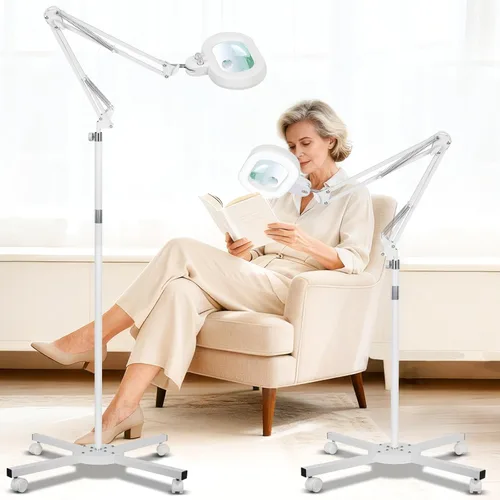Miniatura 12 de KIRKAS Lupa de piso grande 12X con luz y soporte, color infinito regulable 2 en 1 lámpara de lupa iluminada para trabajo cercano, lectura