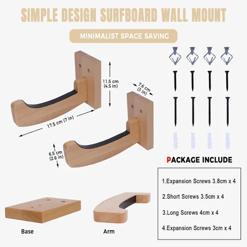 Miniatura 2 de Tablas de surf de madera para montar en la pared para almacenar y exhibir tus tablas de surf/skimboards/patinetas