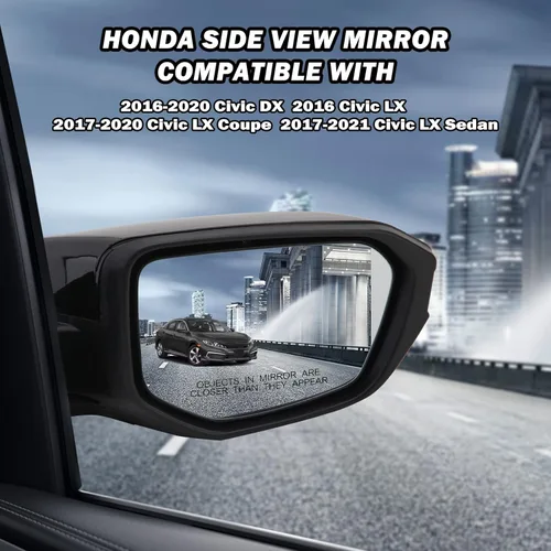 Miniatura 5 de Espejo lateral del pasajero compatible con Honda Civic 2016, 2017, 2018, 2019, 2020, 2021, espejo con cristal eléctrico, sin calefacción, plegable