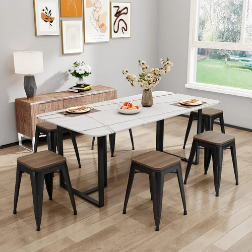 Miniatura 4 de Changjie Furniture Juego de 4 sillas de comedor de metal de 18 pulgadas, taburetes cortos apilables, sillas de aula (18 pulgadas, negro mate)