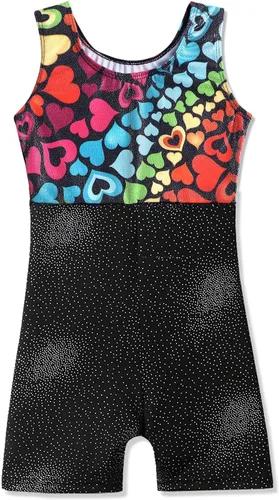 Miniatura 2 de Belovance Maillots de gimnasia para niñas con pantalones cortos, patrón brillante de mariposas y flores, sin mangas, biketards, rosa intenso negro