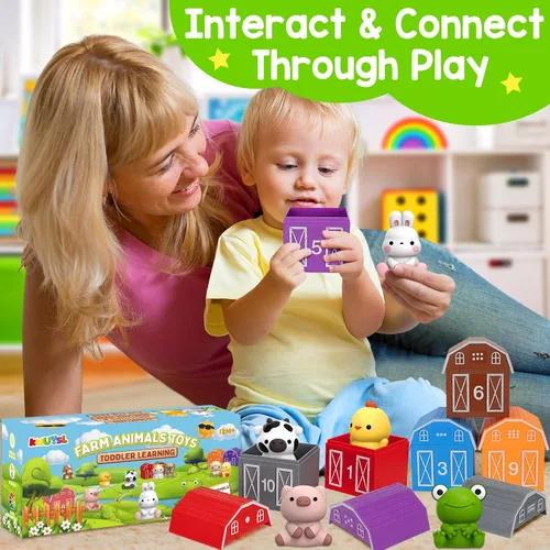 Miniatura 4 de KMUYSL Juguetes para niños y niñas de 1, 2, 3 años, set de juguetes de animales de granja, habilidades de conteo, combinación de colores, regalo