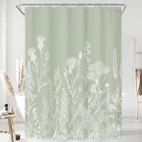 Miniatura 10 de Riyidecor - Cortina de ducha con estampado de flores silvestres para decorar un baño pequeño o una ventana, 36 pulgadas de ancho x 72 pulgadas