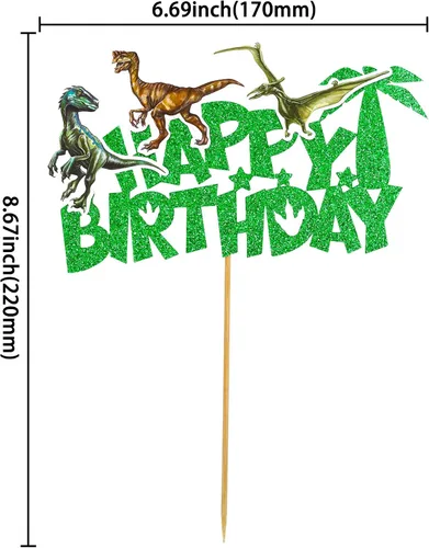 Miniatura 2 de Gyufise Decoración de pastel de dinosaurio con purpurina para decoración de pastel de dinosaurio para baby shower, niños y niñas, decoración