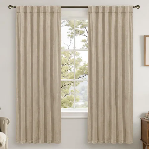 Miniatura 41 de LAMIT - Paneles de terciopelo beige para sala de estar de 72 pulgadas de largo, elegantes cortinas aisladas térmicamente e insonorizadas