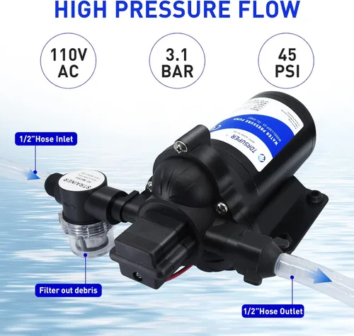 Miniatura 2 de TDRSUPER Bomba de transferencia de agua autocebante de 110 V CA, bomba de refuerzo de alta presión 4GPM 45PSI, bomba de riego de jardín de diafragma