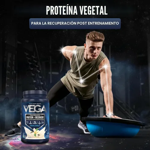 Miniatura 2 de Vega Sport proteína en polvo vegana + recuperación - 30g de proteína a base de plantas por porción, vainilla, 20 porciones, 5g de BCAA, probióticos