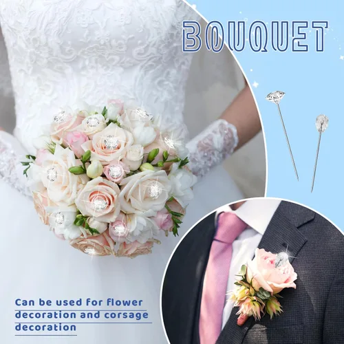 Miniatura 3 de 400 accesorios para ramo de flores, 4 estilos de 1.5 a 2.1 pulgadas, alfileres de ramillete, alfileres de ramo de perlas, alfileres de cabeza