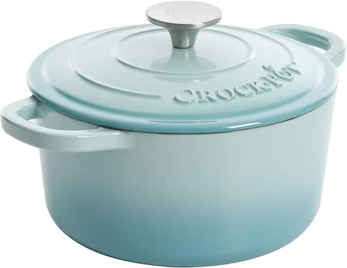 Miniatura 2 de Crock-Pot Horno holandés artesanal redondo de hierro fundido esmaltado, 7 cuartos de galón, aguamarina Azul aguamarina