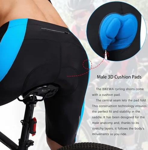 Miniatura 4 de Bikewa Pantalones cortos de ciclismo para hombre con acolchado 3D para ciclismo de carretera, ciclismo de montaña, ciclismo UPF 50+, bolsillos