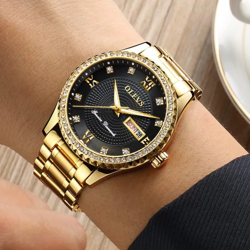 Miniatura 53 de OLEVS - Relojes de diamantes para hombres, relojes de vestir a prueba de agua, relojes analógicos de cuarzo de lujo con calendario de fecha y correa