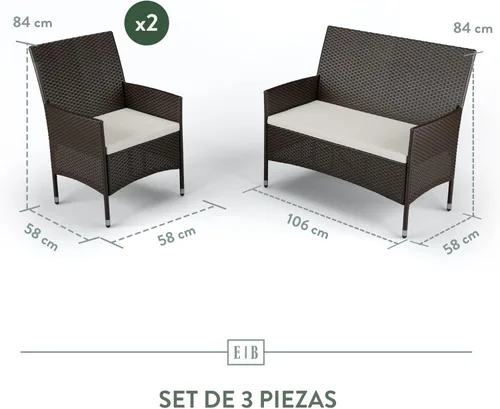Miniatura 3 de Edenbrook Bayview - Muebles de ratán para patio, juego de muebles para exterior, juego de tres: sofá biplaza y 2 sillas, ratán marrón/crema