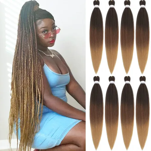 Miniatura 77 de Alrence Cabello estirado para hacer trenzas, trenza larga de 30 pulgadas, 8 paquetes, extensiones profesionales de trenzado de cabello sintético, 1b#