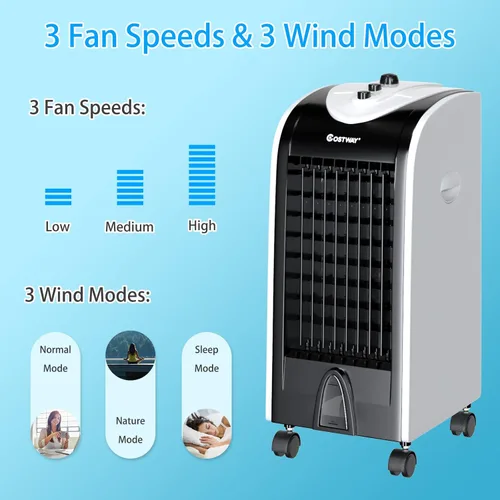 Miniatura 3 de COSTWAY Enfriador de aire evaporativo, ventilador de refrigeración 3 en 1 con 2 cajas de cristal de hielo, 3 modos, tanque de agua de 3 velocidades