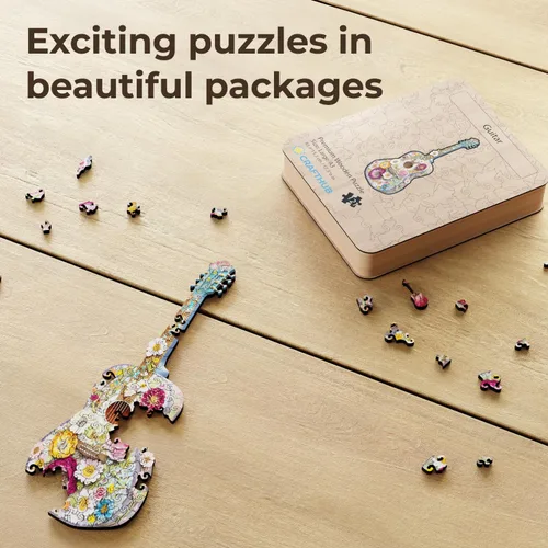 Miniatura 6 de Crafthub Rompecabezas de madera de instrumentos musicales para adultos, guitarra única A3 con 121 piezas de madera, rompecabezas con formas