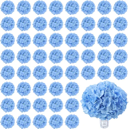 AVIVIHO 60 PCS Flores Artificiales de Hortensias Azules a Granel Flores de Seda Falsas de Hortensias con Tallos para Bodas Fiestas Hogar Centros de