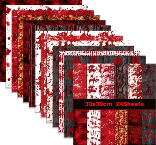 Papel de doble cara para álbum de recortes, patrón de huellas de manos de sangre de Halloween, papel decorativo de origami de 12 pulgadas para
