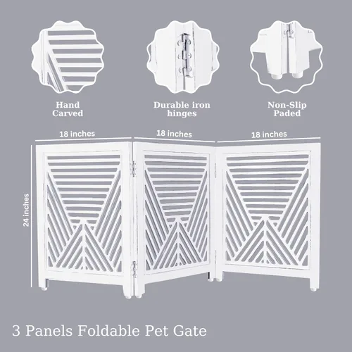 Miniatura 5 de Lightnpro Valla de madera geométrica para mascotas - Puerta de seguridad plegable independiente para perros, cachorros y mascotas pequeñas, valla