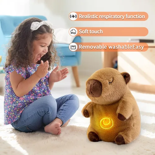 Miniatura 5 de Capybara - Animal de peluche que respira y alivia la ansiedad, con movimiento de respiración realista, luces de música relajantes, peluches