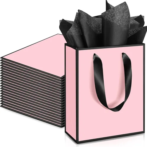Miniatura 18 de Yeaqee Paquete de 24 bolsas de regalo de papel metálico con asa y papel de seda de 9 x 7 x 3.1 pulgadas, bolsas de favor de bienvenida con papel
