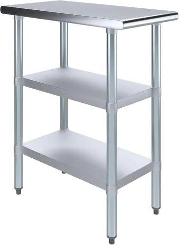 Miniatura 21 de Mesa de trabajo de acero inoxidable con 2 estantes Mesa de utilidad de metal Mesa de utilidad NSF para uso comercial y residencial
