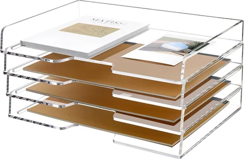 Miniatura 10 de Paquete de 2 bandejas apilables de papel para cartas, organizador de escritorio de archivos A4 ampliado, organizador de escritorio de acrílico