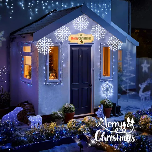 Miniatura 5 de Luces de Navidad Brightown estilo carámbano para exterior - Enchufe de 3.2 m, 5 gotas, 240 LED, luz de ventana con forma de copo de nieve con 8