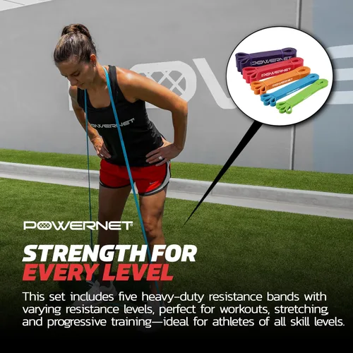 Miniatura 4 de PowerNet Resistance Bands, Heavy Duty & Regular Resistance Color-Coded Exercise Bands, Workout Equipment for Home Gym, Progressive Elastic Bands for