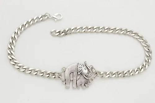 Miniatura 2 de Pulsera para mujer con cadena de metal plateado y pulsera de elefante de safari