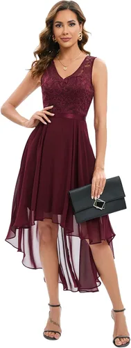 Miniatura 3 de Bridesmay Vestido de fiesta de cóctel con cuello en V y encaje floral para mujer, vestido formal de fiesta de graduación, boda, dama de honor