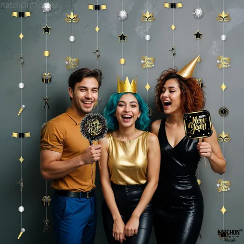 Miniatura 5 de KatchOn, Guirnalda de Feliz Año Nuevo - Paquete de 9 Pre-ensartada, Decoraciones Colgantes Feliz Año Nuevo Suministros de Fiesta de Año Nuevo