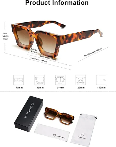 Miniatura 6 de VANLINKER Gafas de sol cuadradas gruesas para hombres y mujeres, retro, rectangulares, con protección UV400, VL9731