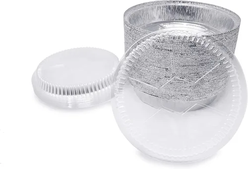 Miniatura 7 de Fig & Leaf Paquete de 40 sartenes redondas de aluminio prémium de 6 pulgadas con tapas de cúpula de plástico, lata de aluminio desechable para asar