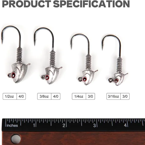 Miniatura 8 de Swimbait Jig Heads con soporte de cono apilado, minnow estilo ojo pesca jighead 3/16 1/4 3/8 1/2 oz (15 piezas)