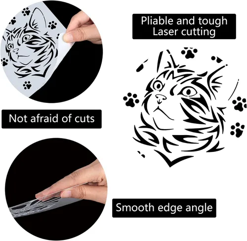 Miniatura 3 de GORGECRAFT Plantillas grandes de gato de 12 x 12 pulgadas, reutilizables, plantillas de animales para pared del hogar, mariposa, pata de gato
